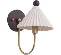 Luminaire Mural Applique Murale Rétro Dorée En Céramique Plissée Style Nordique pour Chambre à Coucher Couloir Cuisine Îlot de Ferme Style Japonais En Bois de Noyer