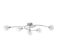Luminaire MYRA Plafonnier 5 Lampes en Métal Chrome avec Globes en Double Verre Transparent, Branches asymétriques arquées subtile spirale, G9 Puissance Max 33 Watts, Longueur 90 cm, Style élégant