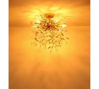 Luminaire Plafonnier Lampe De Salon Couleur Or Mat Cristaux Ambre H 56cm