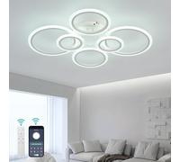 Luminaire Plafonnier LED Avec Télécommande APP, Lustre 6 Anneaux Dimmable 4000 Lumens, Fonction Mémoire, Lumière De Nuit, 3000K-6000K, Lampe Plafond 60W Pour Enfants, Chambre À Coucher, Salon-White