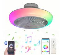 Luminaire Plafonnier LED Plat Bluetooth Couleur Haut Parleur Musique RGB Rond Éclairage Lustre Ventilateur Plafond avec Lumiere Lampe Intégrée Silencieux Telecommande Chambre Salon Ventilateur Design