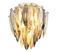 Luminaire Plafonnier Lustre Doré K9 Cristaux Champagne H 36 Cm