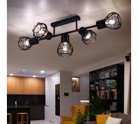 Luminaire Sportif Lampe de Salon Plafonnier E27 5 à Flammes Métal Noir Cage