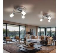 Plafonnier LED spot orientable rondell verre albâtre plafonnier salon, chrome nickel mat, 3x 5W 300Lm blanc chaud, DxH 28x14,5 cm, lot de 2