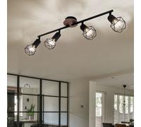 Spot bar 4-flammes plafonnier 4 spots plafonnier pivotant, bois marron métal noir, 4x douilles E14, L 60 cm