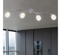 Spot LED bar 4 spots plafonnier orientable Plafonnier moderne, cristaux de verre chromés, 4x 6W 475Lm blanc chaud, LxH 70x18,5 cm