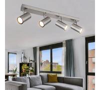 Spot plafond 4 flammes argent plafonnier 4 flammes GU10 plafonnier salon moderne, orientable, métal, 4x GU10, LxPxH 56x6x12 cm