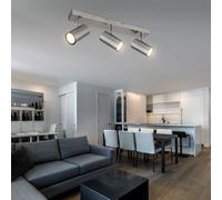 Plafonnier spot de plafond argenté plafonnier à 3 lampes salon nickel avec spots mobiles, métal, 3xGU10, LxPxH 41x6x12 cm