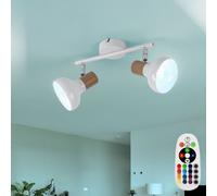 Plafonnier spot 2 flammes plafonnier blanc plafonnier 2 spots, télécommande dimmable, orientable, aspect bois, 2x LED RGB 4,8 W 470Lm, L 35,5 cm