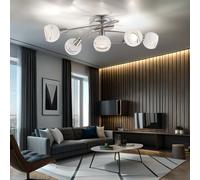 Luminaire Sportif Plafonnier de Salon 5x E14 Métal Nickel-Mat Verre Blanc