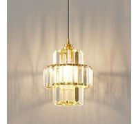 Luminaire suspendu cylindrique pour îlot de cuisine, plafonnier suspendu en cristal transparent vintage de 17 cm de diamètre, luminaire suspendu en cristal prismatique, lustre réglable en or/noir pour