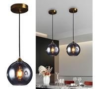 Luminaire suspendu industriel en verre soufflé en forme de dôme, gris fumé, ambre, Compatible with îlot de ferme, lustres V-intage, lampe à suspension moderne en chrome,Lustre Plafonnier Suspension