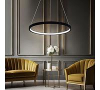 Suspension suspension anneau rond lampes LED salon suspendu moderne, en métal en opale noir mat, 1x LED 19W 800Lm blanc chaud, DxH 38,5x120cm