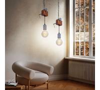 Lampe suspendue en bois pour table à manger, plafonnier rétro vintage, pince à vis en métal galvanisé, 1x douille E27, LxH 14x120 cm, lot de 2