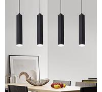 Suspension LED Noire, 7W Long Tube Suspension Cylindre Luminaire Suspendu avec Tête Carrée en Cristal Suspension Plafonnier pour Cuisine, Salle à Manger, Bars