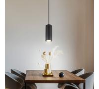 Lampe scandinave Lampe à suspendre Lampes à suspendre Salon Moderne Suspension à une flamme, métal noir MDF aspect bois, 1x douille GU10, LxlxH 9x9x120 cm