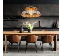 Lampe à suspendre Rotin Boho Lampe de table Suspension rétro, treillis métallique noir, 1x LED 7W 806Lm blanc chaud, DxH 40 x 120 cm