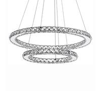 Luminaire Suspendu Moderne Et Épuré À Led, En Cristal Rond, Avec Plafonnier En Acier Inoxydable Découpé. Éclairage Créatif Et Original, Intensité Variable, Idéal Pour Salon Ou Chambre À Coucher - Blan