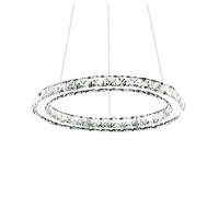 Luminaire Suspendu Moderne Et Épuré À Led, En Cristal Rond, Avec Plafonnier En Acier Inoxydable Découpé. Éclairage Créatif Et Original, Intensité Variable, Idéal Pour Salon Ou Chambre À Coucher - Blan