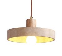 Luminaire suspendu rond, îlot de cuisine, lampe à suspension en pierre de grotte jaune, tasse en bois, éclairage de plafond suspendu long et réglable, lustre rétro Wabi Sabi en travertin jaune, lampes
