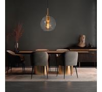 Lampe à suspension en laiton Lampe boule rétro verre clair Lampe de salle à manger boule à suspendre, métal, 1x douille E27, DxH 20x120 cm