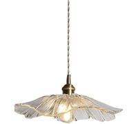 Luminaire Suspension Dôme en Verre Transparent Vintage Industrielle, Feuille de lotus E27 Plafonnier avec fini en laiton poli Lustre, Suspension Lampe de Salle à Manger Cuisine Salon Chambre white