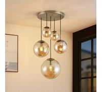 Lindby Suspension en verre Teeja à intensité variable (Antique, Classic) Beige Verre e. a. pour Salon & Salle manger (à 5 lampes E27) Luminaire Lampe plafond