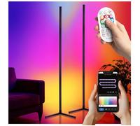Luminaire - TECTAKE - Lot de 2 lampes sur pied LED SPECTRA diffusion de couleurs avec télécommande, 29,5 x 29,5 x 145 cm - Noir