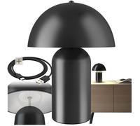 Luminaire - TECTAKE - Petite lampe de table KADE en acier au style rétro en forme de champignon avec 3 niveaux de luminosité - Noir