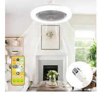Luminaire Ventilateur Plafonnier de Plafond avec Télécommande Dimmable E27 Lustre Silencieux - Grau Ø25cm - pour Chambre Salon