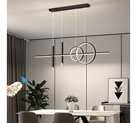 Luminaires à Suspension LED Lustre Dimmable Table À Manger Salle À Manger Lampe Suspendue Salon Cuisine Lampe Suspendue Moderne Anneau Designer Plafonnier avec Télécommande Lumières (Noir, L80cm)