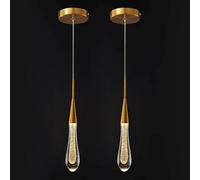 Luminaires De Cuisine Plafond Dimmable LED Moderne Or Pendentif Mini Larme Cristal Suspension pour îlot De Cuisine Chambre Couloir Entrée, Gold 2-Pack