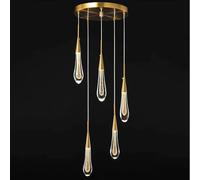 Luminaires De Cuisine Plafond Dimmable LED Moderne Or Pendentif Mini Larme Cristal Suspension pour îlot De Cuisine Chambre Couloir Entrée, 5-Light