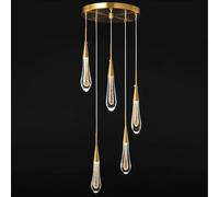 Luminaires De Cuisine Plafond Dimmable LED Moderne Or Pendentif Mini Larme Cristal Suspension pour îlot De Cuisine Chambre Couloir Entrée, Bronze, 5-Light