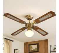 Ventilateur de plafond avec éclairage Eté Hiver Ventilateur de plafond pour plafonds, pales réversibles, couleur chêne avec interrupteur à tirette et 3 niveaux de vitesse, 1x E27, PxH 106,6 x 41,5 cm
