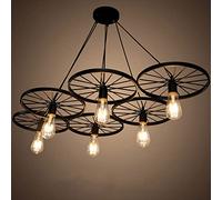 Luminaires suspendus de roue de wagon industriel Lampe de foyer Lustre noir mat Décoration au-dessus de la lumière du restaurant Lampe suspendue au plafond réglable pour l'éclairage de la salle à