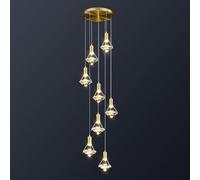 Luminaires suspendus LED Chaner multi-têtes en cristal de cuivre complet, allée du salon, lampe de chevet de chambre nordique simple et moderne, lampe murale de luxe-cuivre et cristal 8 dis LWX