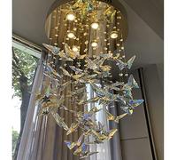 Luminaires suspendus, plafonnier papillon en cristal, lustre long pour escalier en colimaçon à LED, lustre en cristal goutte de pluie, lampe semi-encastrée moderne, pour chambre à coucher, entrée, di