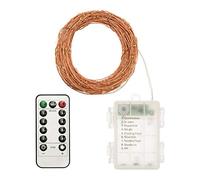 LuminalPark Chaîne 20 m, 200 microled blanc chaud, câble métal cuivre, télécommande multifonction, batterie, extérieur