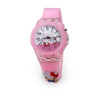 LuminaLux Montre analogique pour filles, bracelet en silicone coloré, cadeau Hello Kitty, rose, 3D, LED clignotante, emballée dans une boîte