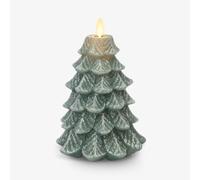 Luminara Bougie LED sans flamme pour sapin de Noël, vert, 11,9 x 16,5 cm, flamme mobile, minuterie à piles, décoration de vacances, finition neige pailletée sans danger