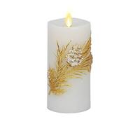 Luminara Bougie pilier LED sans flamme en relief avec tête de pin blanche (7,6 x 16,5 cm) - Cire véritable non parfumée avec dessus encastré, prête à distance, minuterie