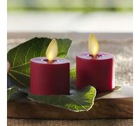 Luminara Lot de 2 bougies chauffe-plat à DEL sans flamme (3,6 x 5,1 cm) prêtes à l'emploi à distance - En plastique - Fonctionnement à piles - Lisse mat - Ivoire nacré (bordeaux)