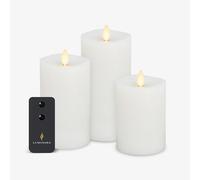 Luminara Lot de 3 bougies LED réalistes sans flamme à piles avec télécommande, minuterie à flamme mobile, fond fondu, coffre-fort
