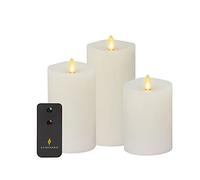 Luminara Lot de 3 bougies LED réalistes sans flamme à piles avec télécommande, minuterie à flamme mobile, fond fondu, coffre-fort