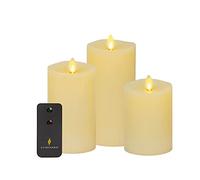 Luminara Lot de 3 bougies pilier réalistes sans flamme couleur ivoire, flamme en mouvement sûre pour la maison, éclairage supérieur fondu, télécommande à batterie avec minuterie