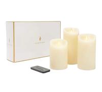 Luminara Lot de 3 bougies piliers LED en cire véritable effet flamme Ivoire Télécommande avec télécommande gratuite