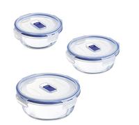 Luminarc 9207684 Coffret 3 Boîtes Rondes avec Couvercle Pure Box Active Verre Transparent, 0.42 + 0.67 + 0.92 L