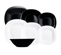 Luminarc Carine N&B Service de table en verre opale 19 pièces pour 6 | Blanc et noir, design carré, finition brillante, empilable, fabriqué en France, passe au micro-ondes et au réfrigérateur