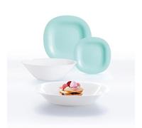 Luminarc - Service d'assiettes pour 6 personnes, 19 pièces - Modèle mignon tourquoise/blanc